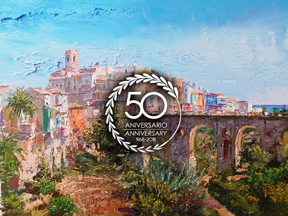 Oil painting of Villajoyosa’s bridge and historical centre