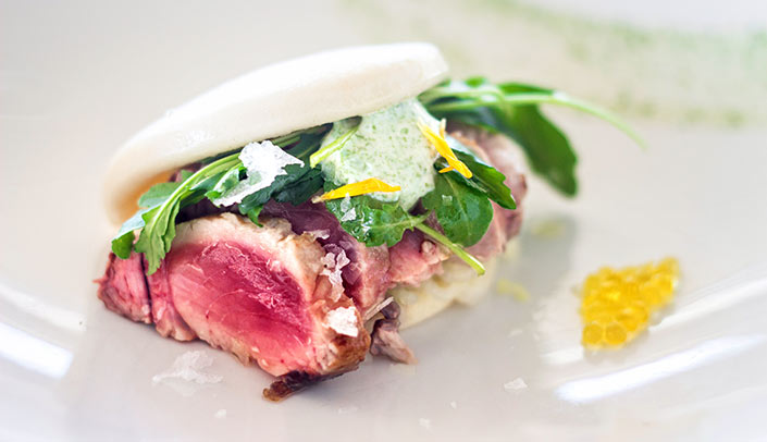 Albacore with Chard, Rocket and Citrus Mintxo of Bacoreta