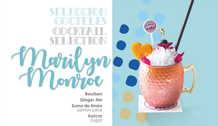 Marilyn Monroe cocktail on the menu Marilyn Monroe cocktail on the Montíboli Hotel menu