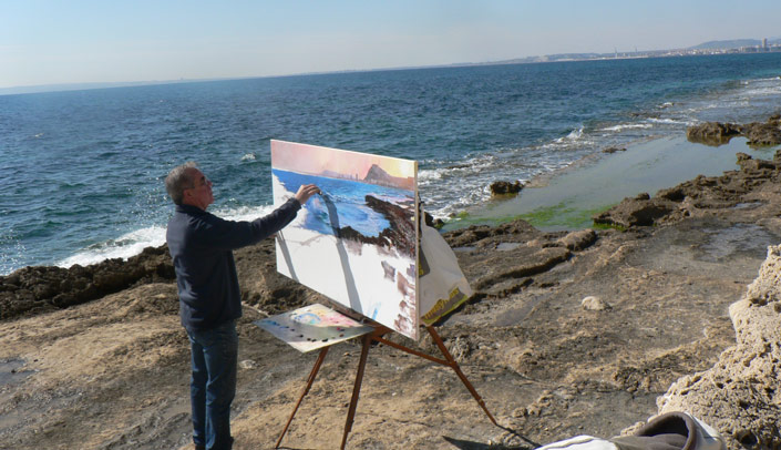 Evaristo Alguacil painting outdoors 