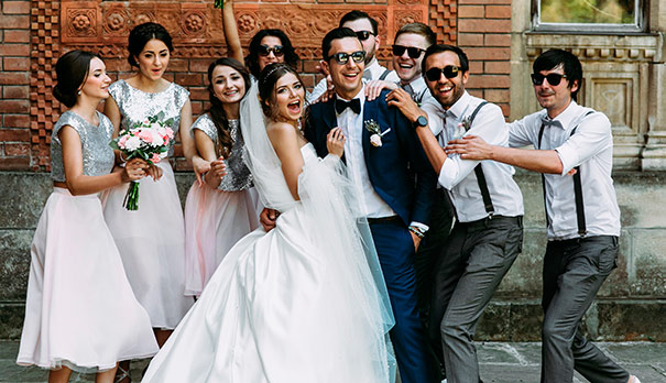 Groom and friends with sunglasses Morning hipster wedding